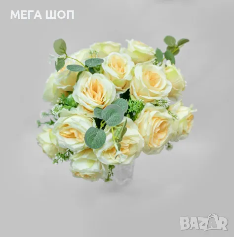 Изкуствени букети с рози и евкалиптови листа – Елегантна украса с дълготраен ефект, снимка 5 - Изкуствени цветя - 50346299