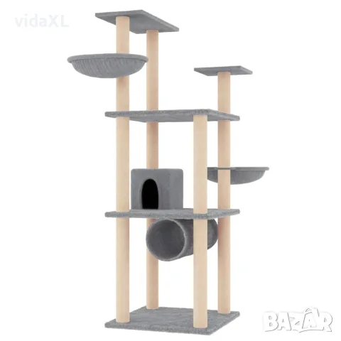 vidaXL Котешко дърво със сизалени стълбове, светлосиво, 141 см