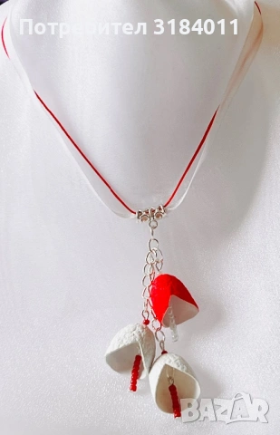 Обеци и колиета в червено и бяло, снимка 8 - Колиета, медальони, синджири - 53604416