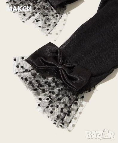 Модерни елегантни еластични ръкавици с тюл в черно, снимка 2 - Ръкавици - 40223689