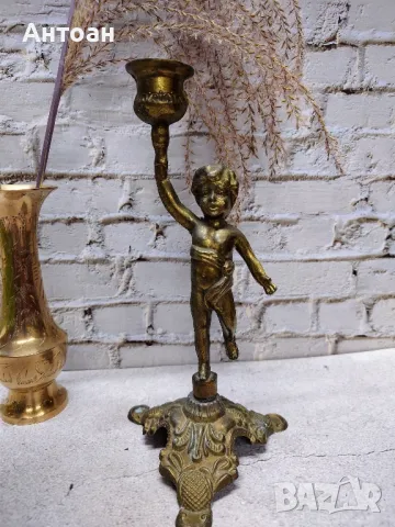 Старинен бронзов свещник , снимка 2 - Антикварни и старинни предмети - 48656661