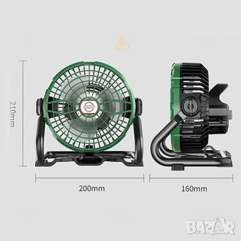Акумулаторен къмпинг вентилатор с LED осветление, снимка 2 - Аксесоари и консумативи - 55865411