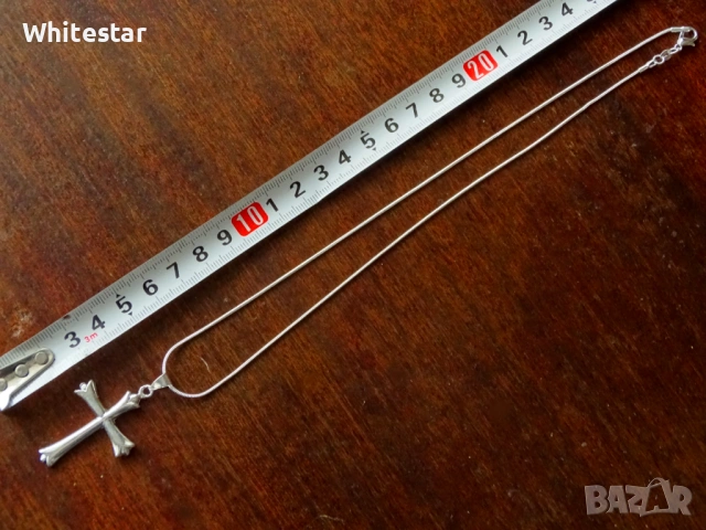 Посребрен ланец с кръст, снимка 3 - Колиета, медальони, синджири - 53632072