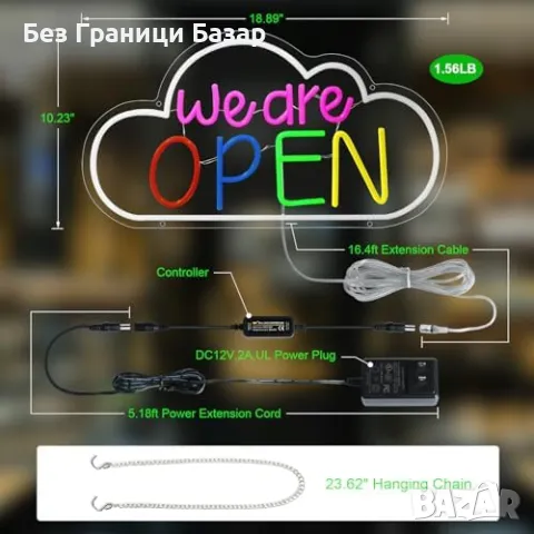 Нов Ярък LED знак "Отворено" за бизнес, димируем и с 3 режима Табела, снимка 3 - Лед осветление - 47582164