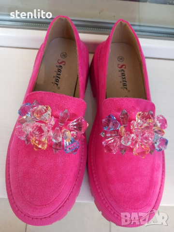 Розови мокасини с цветни камъни 39, снимка 6 - Дамски ежедневни обувки - 44841382
