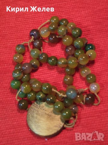 ШАРМАНТНА СКЪПОЦЕННА ХЕНД МЕЙД АРТ ОГЪРЛИЦА ЗЕЛЕН МРАМОРЕН НЕФРИТ и САНДАЛОВО ДЪРВО 26059