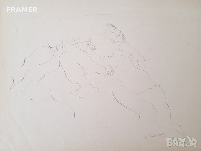 Жул Паскин 1885 - 1930 В бордея Оригинална еротична рисунка, снимка 4 - Картини - 41673984