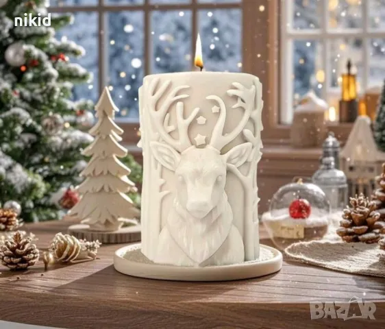 3d Елен цилиндър коледен Коледна свещ силиконов молд форма фондан шоколад гипс смола , снимка 3 - Форми - 48606306