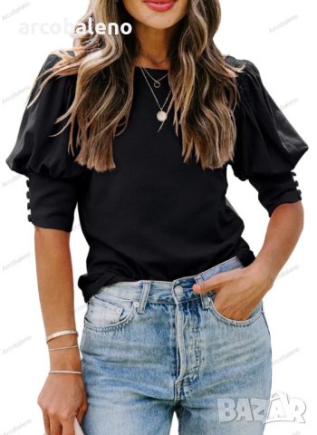 Едноцветна дамска блуза с буф ръкав, 6цвята, снимка 11 - Блузи с дълъг ръкав и пуловери - 42126955