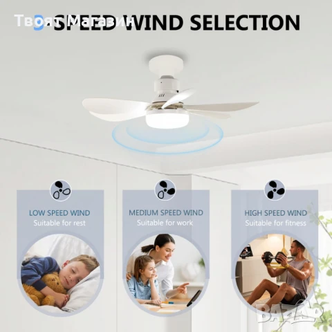 Модерна LED вентилаторна лампа "Цвете" – 40W, с дистанционно | Ø 52 см, снимка 8 - Лампи за таван - 51081046