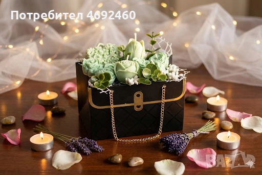 💚 Лукс и Стил: Подаръчна Кутия-Чанта с Ароматни Свещи (Мента и Зелен Чай)