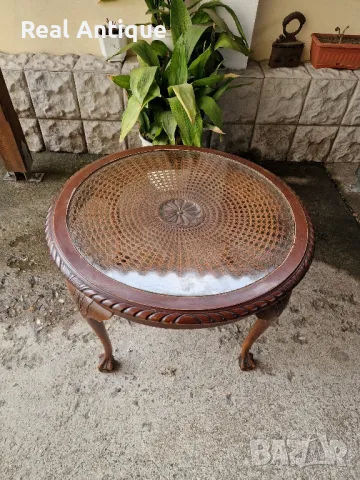Уникална антикварна английска масичка Чипъндейл от масив и ратан , снимка 6 - Антикварни и старинни предмети - 49683512