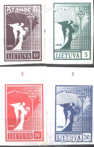 Чисти марки неперфорирани Ангел и карта 1990 от Литва