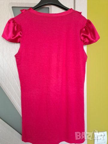 Дамска лятна блуза къс ръкав с къдрички циклама, снимка 4 - Блузи с дълъг ръкав и пуловери - 41717432