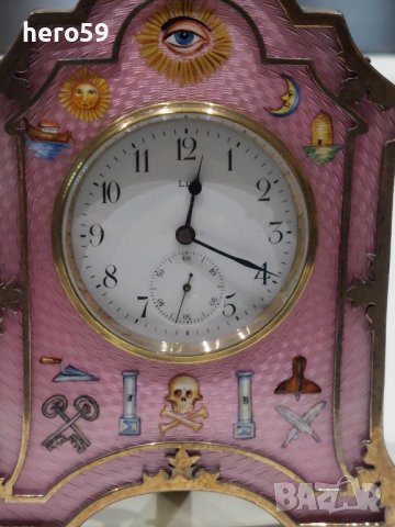 Каретен часовник-Сребърен гилеше  емайл часовник/Silver and Guilloche enamel Carriage Clock/, снимка 12 - Колекции - 38836804