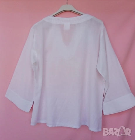 Стилни дамски бели памучни и кенарени блузи с бродерии без бродерия., снимка 4 - Ризи - 51481162