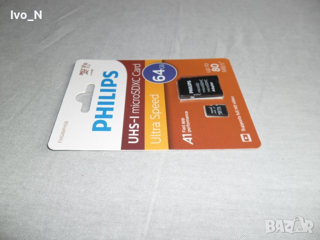 Карта памет Philips 64GB, microSDHC, class 10 с адаптер., снимка 2 - Карти памет - 41444976