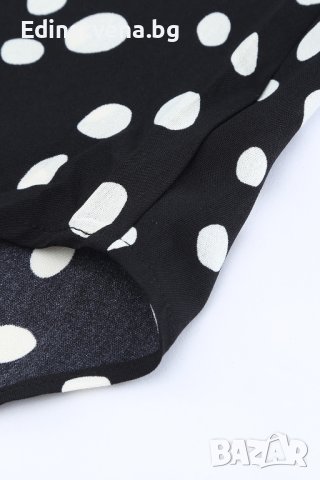Дамска блуза в черно с къс ръкав, дантела и принт на точки, снимка 10 - Тениски - 44304093