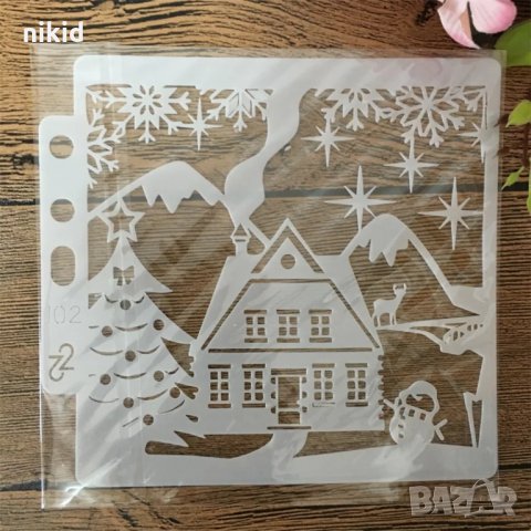 Хижа Къща снежна картина стенсил шаблон за спрей за торта украса Scrapbooking, снимка 2 - Други - 35812977