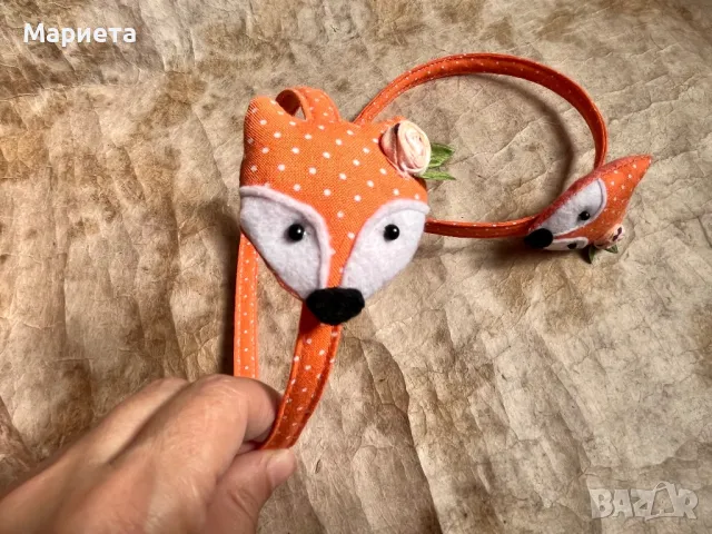 Диадема с лисица Оранжева диадема Аксесоари за коса Ръчна Изработка, снимка 6 - Аксесоари за коса - 47275101