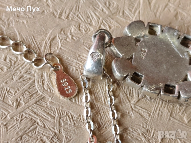 Сребърен синджир с висулка със седеф (374), снимка 6 - Колиета, медальони, синджири - 52536080