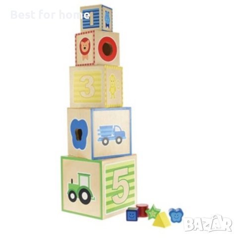 Образователна игра за сортиране на блокчета Toi-Toys кубчета с различни размери, дърво, многоцветна, снимка 2 - Образователни игри - 42446628