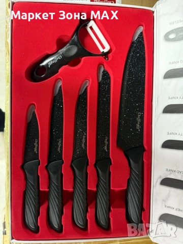 Комплект кухненски н о ж о в е Cheffinger MB09 – 6 части с мраморно покритие и магнитна кутия, снимка 4 - Други - 53265845