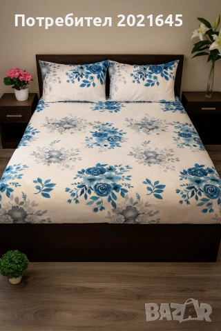 чаршаф с ластик за голяма спалня и 2 калъфки, снимка 2 - Спално бельо - 53099933