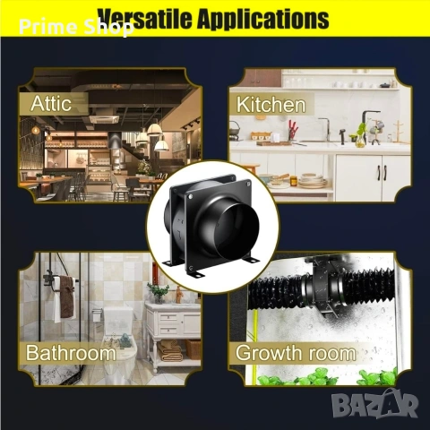 Ф100мм канален вентилатор с 180м³/ч, 2м гъвкава връзка, скоби , снимка 6 - Вентилатори - 53574397