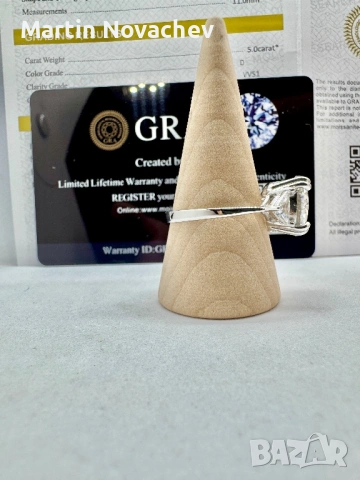 Сребърен пръстен с мойсанит (Диамант) 5 карата, снимка 5 - Пръстени - 53423732