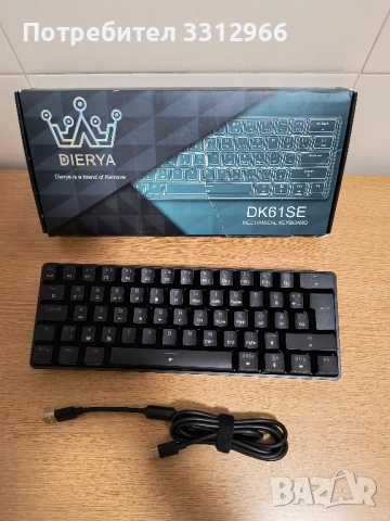 TMKB T61SE 60% механична геймърска клавиатура, линеен превключвател, LED 