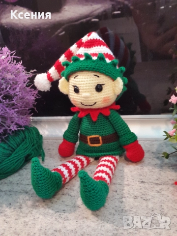 Плетена играчка Елф, Плетени, ръчно изработени, Подарък за Коледа, снимка 6 - Плюшени играчки - 51949600