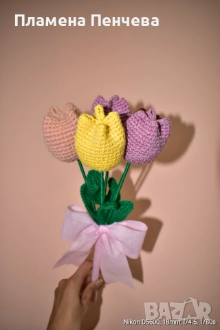 плетени лалета, снимка 4 - Изкуствени цветя - 53109073