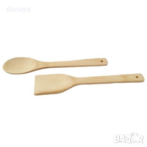 3914 Комплект бамбукови бъркалки прибори за готвене, 2 броя, снимка 3 - Прибори за хранене, готвене и сервиране - 41841500