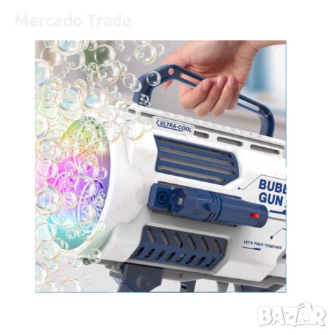 Пистолет за сапунени балончета Mercado Trade, Със светлини Базука, USB, Син, снимка 3 - Електрически играчки - 41334446