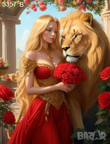  Златна роза и Кралски лъв  - диамантен гоблен, снимка 4 - Гоблени - 42302056