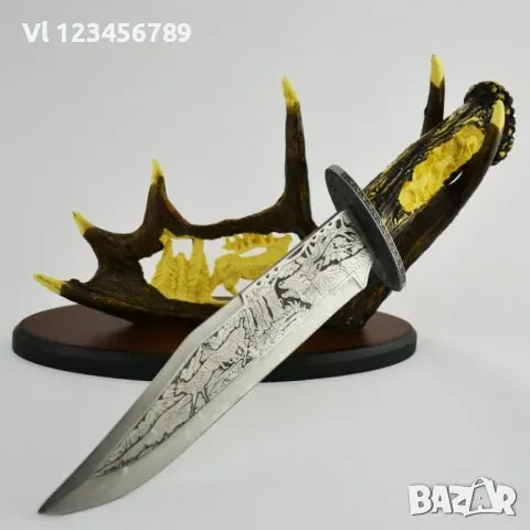 Огромен гравиран ловен нож 23 х 38см (елен), снимка 7 - Колекции - 49747542
