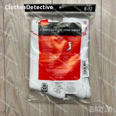 Supreme/Hanes Crew Чорапи (пакет от 4 чифта) – Бели, снимка 2 - Мъжки чорапи - 53785395