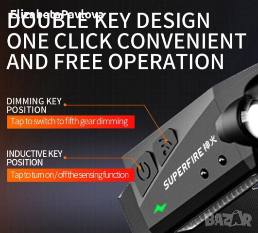 ФЕНЕР Челник, COB LED, 340 лумена, USB-C зареждане, Hand movement control, снимка 2 - Лед осветление - 51583095