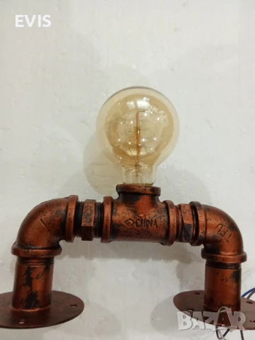 Винтидж индустриален аплик от тръби - месинг НАМАЛЕН, снимка 5 - Лампи за стена - 50783414