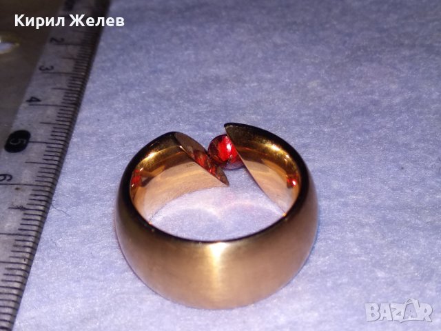 ВЕЛИКОЛЕПЕН с ДЕБЕЛА ПОЗЛАТА и ФАСЕТИРАН ГРАНАТ АРТ ПРЪСТЕН от БЛАГОРОДНА НЕРЪЖДАЕМА СТОМАНА 38670, снимка 5 - Пръстени - 41622884