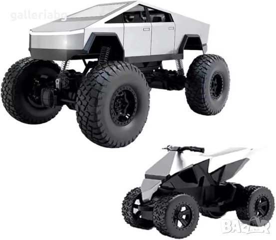 Радиоуправляема офроуд кола 1:8 Tesla Cybertruck стил 4x4 с ATV, снимка 3 - Коли, камиони, мотори, писти - 52712537