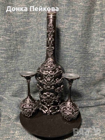 Ръчно изработен сервиз за аперитив от 3 части в сребро, снимка 7 - Декорация за дома - 41700377