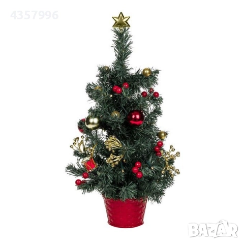 Декоративна коледна елха с червени топки в саксия, 20 LED, 50см