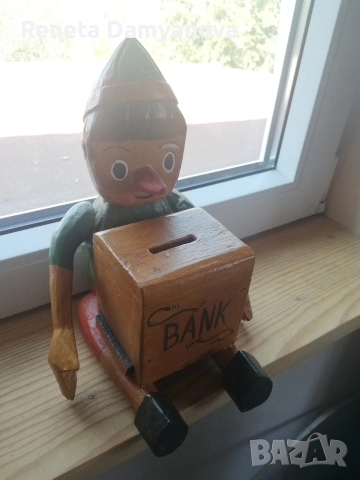 ретро дървена касичка Пинокио / Буратино, снимка 3 - Антикварни и старинни предмети - 52682756