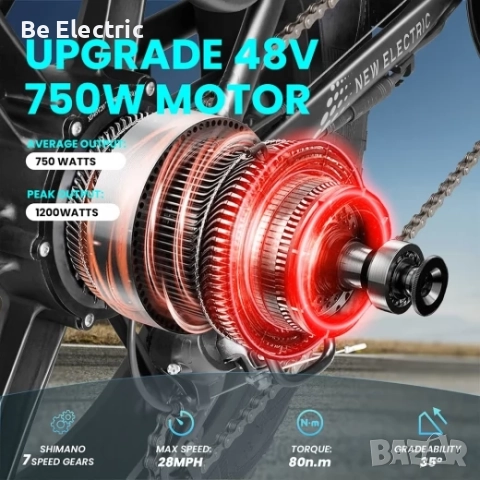 НОВО!!! Електрически Велосипед Bitilan V3 2.0 750W 48V/13Ah, снимка 5 - Велосипеди - 52532919