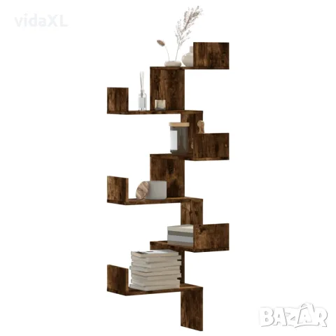 vidaXL Стенен ъглов рафт опушен дъб 45x45x147 см инженерно дърво, снимка 2 - Етажерки - 56148288