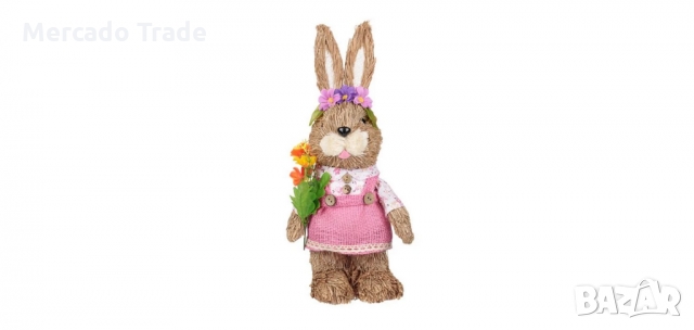 Великденска декоративна фигура, Зайче с розова рокля и цветя, снимка 1 - Декорация за дома - 36034699