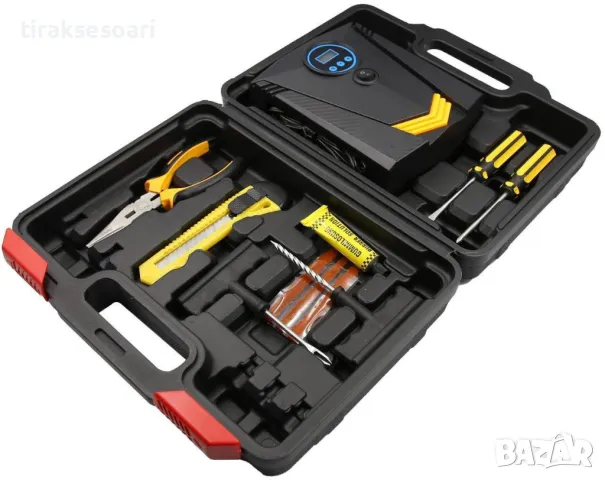 Качествен Дигитален Компресор за гуми в куфар с инструменти