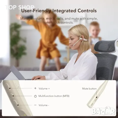 Безжични слушалки с отворено ухо Nuroum OW20B с микрофон, HiFi, бежово, снимка 7 - Безжични слушалки - 49546584